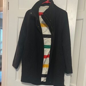 Pendleton Black Pea Coat with Striped Lining